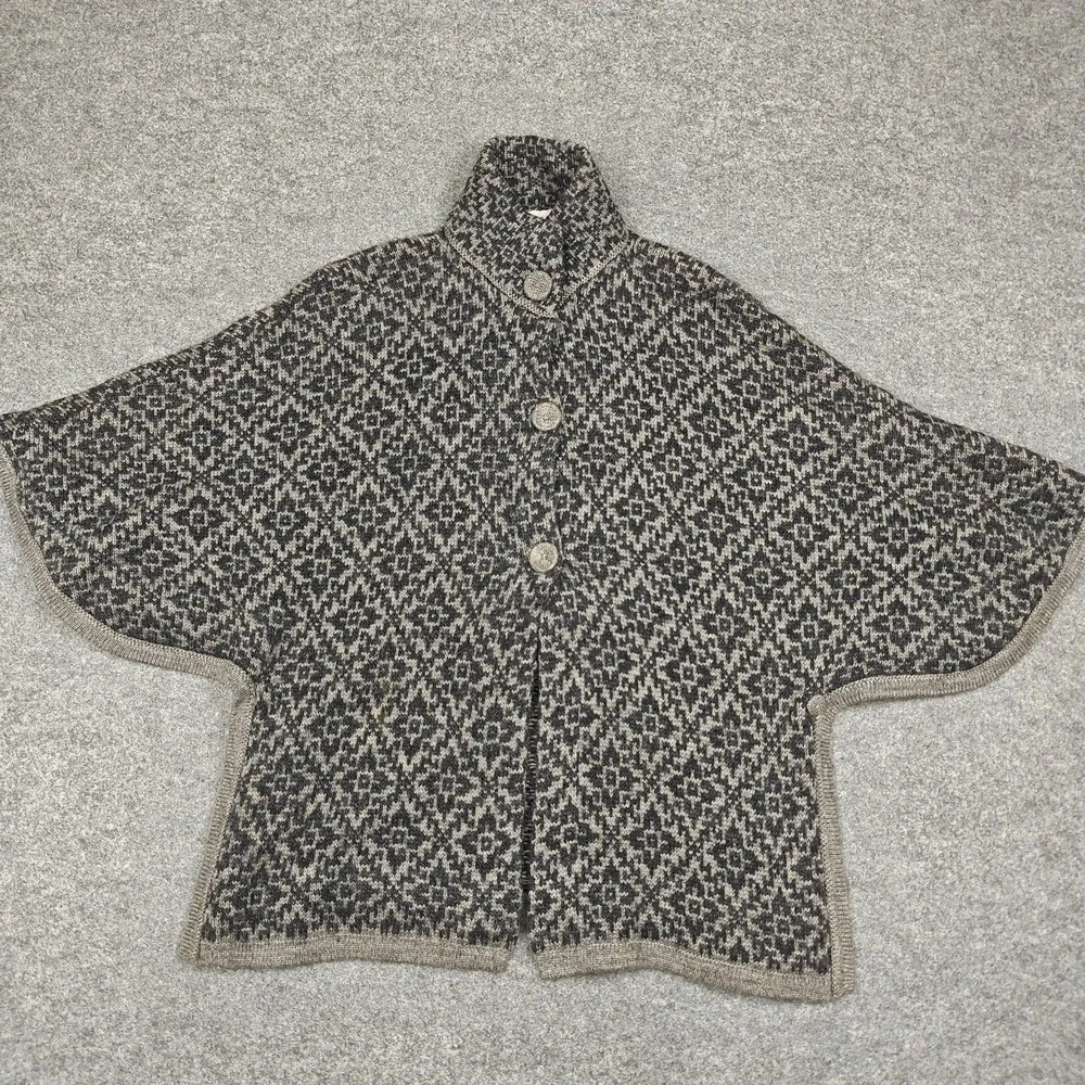 Alpaca Warehouse Poncho Womens Medium Gray Alpaca Knit Button Collared Geometric - Picture 5 of 15